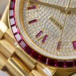 Rolex Day-Date Replica Watch Ruby Red + Moissanite Diamonds Gold Wrapped GM Factory 40mm - Image 6