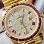 Rolex Day-Date Replica Watch Ruby Red + Moissanite Diamonds Gold Wrapped GM Factory 40mm - Image 4