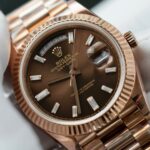 Rolex Day-Date Chocolate Dial Copies Watches Gold Wrapped + Moissanite Dial Markers Custom 40mm - Image 5