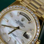 Rolex Day-Date MOP Dial Imitation Watches 18K Gold Wrapped + Bezel Moissanite Diamonds GM Factory 40mm - Image 4