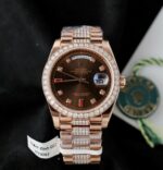 Rolex Day-Date Chocolate Dial Imitation Watches Gold Wrapped + Moissanite Diamonds Custom 36mm - Image 2