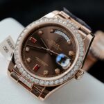 Rolex Day-Date Chocolate Dial Imitation Watches Gold Wrapped + Moissanite Diamonds Custom 36mm - Image 5