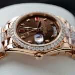 Rolex Day-Date Chocolate Dial Imitation Watches Gold Wrapped + Moissanite Diamonds Custom 36mm - Image 6
