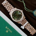 Rolex Day-Date Geen Dial Copies Watches Gold Wrapped + Diamonds Moissanite Baguette 40mm - Image 3