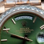 Rolex Day-Date Geen Dial Copies Watches Gold Wrapped + Diamonds Moissanite Baguette 40mm - Image 7