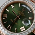 Rolex Day-Date Geen Dial Copies Watches Gold Wrapped + Diamonds Moissanite Baguette 40mm - Image 6