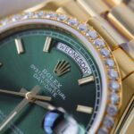 Rolex Day-Date Dial Green Replica Watch Gold Wrapped + Diamonds Moissanite Hong Kong 36mm - Image 6