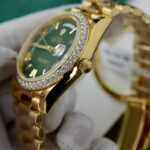 Rolex Day-Date Green Dial Knock Off Watches 18K Gold Wrapped + Bezel Moissanite Diamonds GM Factory 40mm - Image 6