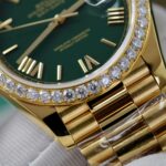 Rolex Day-Date Green Dial Knock Off Watches 18K Gold Wrapped + Bezel Moissanite Diamonds GM Factory 40mm - Image 5