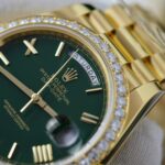 Rolex Day-Date Green Dial Knock Off Watches 18K Gold Wrapped + Bezel Moissanite Diamonds GM Factory 40mm - Image 4
