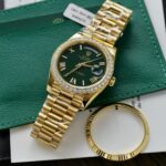 Rolex Day-Date Green Dial Knock Off Watches 18K Gold Wrapped + Bezel Moissanite Diamonds GM Factory 40mm - Image 3