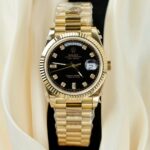Rolex Day-Date Replica Watches Black Dial President Strap GM Factory 40mm