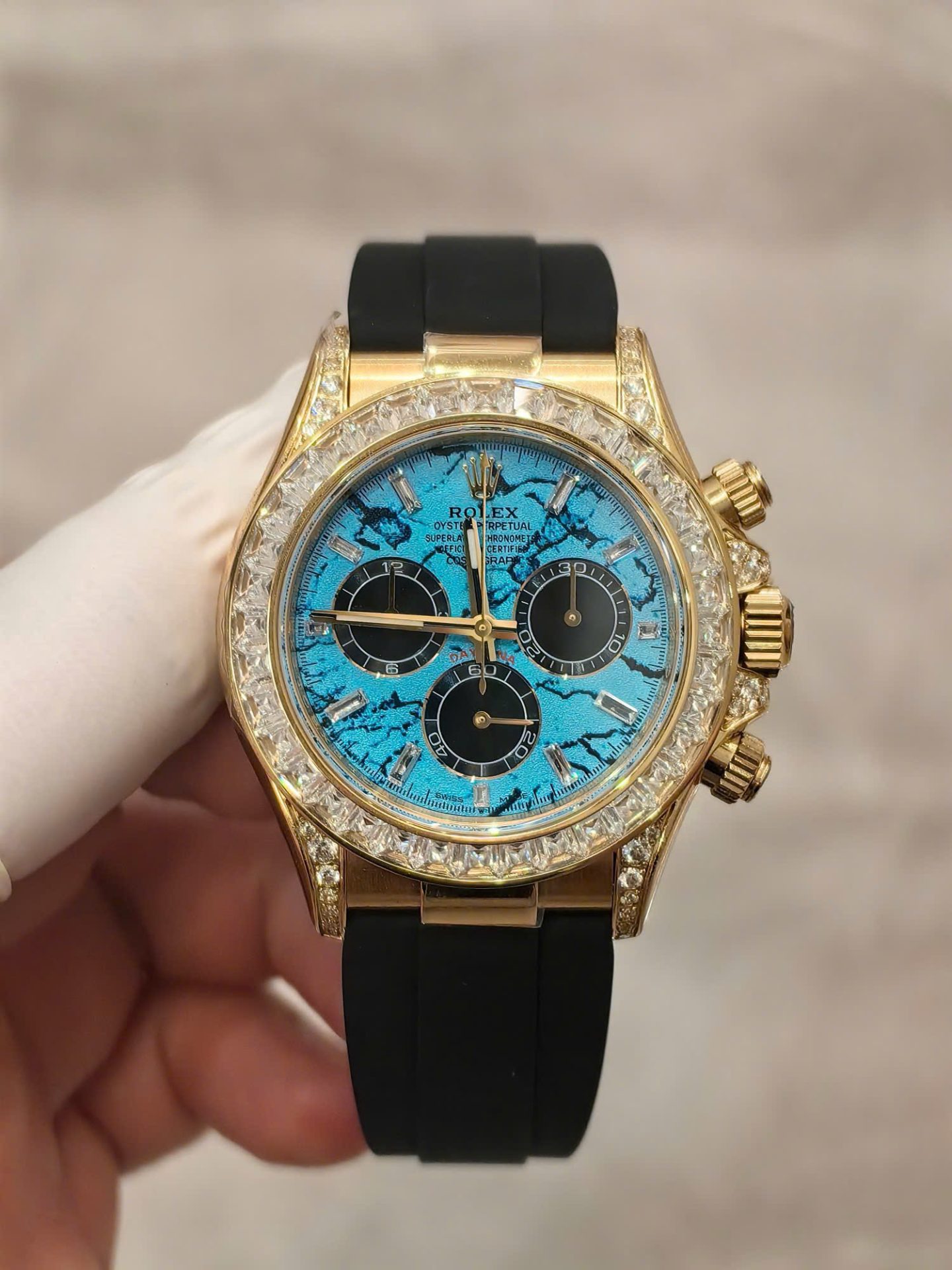 Dong-Ho-Rolex-Daytona-126538TBR-Turquoise-Diamond-Dial-Che-Tac-Xuong-FH-40mm-5.jpg Rolex Daytona 126538TBR Turquoise Diamond Replica Watches Oysterflex Strap FH Factory 40mm - Image 1