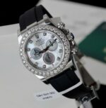 Rolex Daytona Dial MOP Replica Watch Number Pile + Bezel Diamonds Moissanite Custom 40mm - Image 4