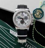 Rolex Daytona Dial MOP Replica Watch Number Pile + Bezel Diamonds Moissanite Custom 40mm - Image 2