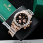 Rolex Daytona Dial Black Copies Watches Gold Wrapped + Diamonds Moissanite Baguette 40mm - Image 2