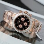 Rolex Daytona Dial Black Copies Watches Gold Wrapped + Diamonds Moissanite Baguette 40mm - Image 3