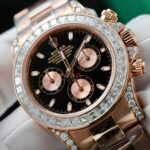 Rolex Daytona Dial Black Copies Watches Gold Wrapped + Diamonds Moissanite Baguette 40mm - Image 4