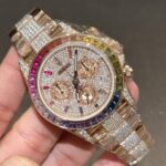 Rolex Daytona Rainbow Replica Watch Gold Wrapped With Moissanite Diamonds 40mm - Image 5