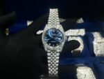Rolex Best Replica Watch DateJust Dial Blue Custom Full Diamonds Moissanite 41mm