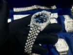 Rolex Best Replica Watch DateJust Dial Blue Custom Full Diamonds Moissanite 41mm - Image 4