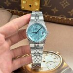 Rolex Land-Dweller 127236 Imitation Watches Ice Blue Dial Honeycomb Pattern Bezel Diamonds CZ Baguette Custom 36mm