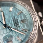 Rolex Land-Dweller 127236 Imitation Watches Ice Blue Dial Honeycomb Pattern Bezel Diamonds CZ Baguette Custom 36mm - Image 6