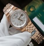 Rolex Land-Dweller 127334 White Dial Honeycomb Pattern Replica Watches Diamonds CZ Baguette Custom 40mm - Image 4
