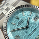 Rolex Land-Dweller 127336 Luxury Fake Watches Ice Blue Dial Honeycomb Pattern 40mm - Image 6