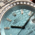 Rolex Land-Dweller 127336 Ice Blue Dial Honeycomb Pattern Replica Watches Diamonds CZ Baguette Custom 40mm - Image 5