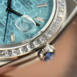 Rolex Land-Dweller 127336 Ice Blue Dial Honeycomb Pattern Replica Watches Diamonds CZ Baguette Custom 40mm - Image 6