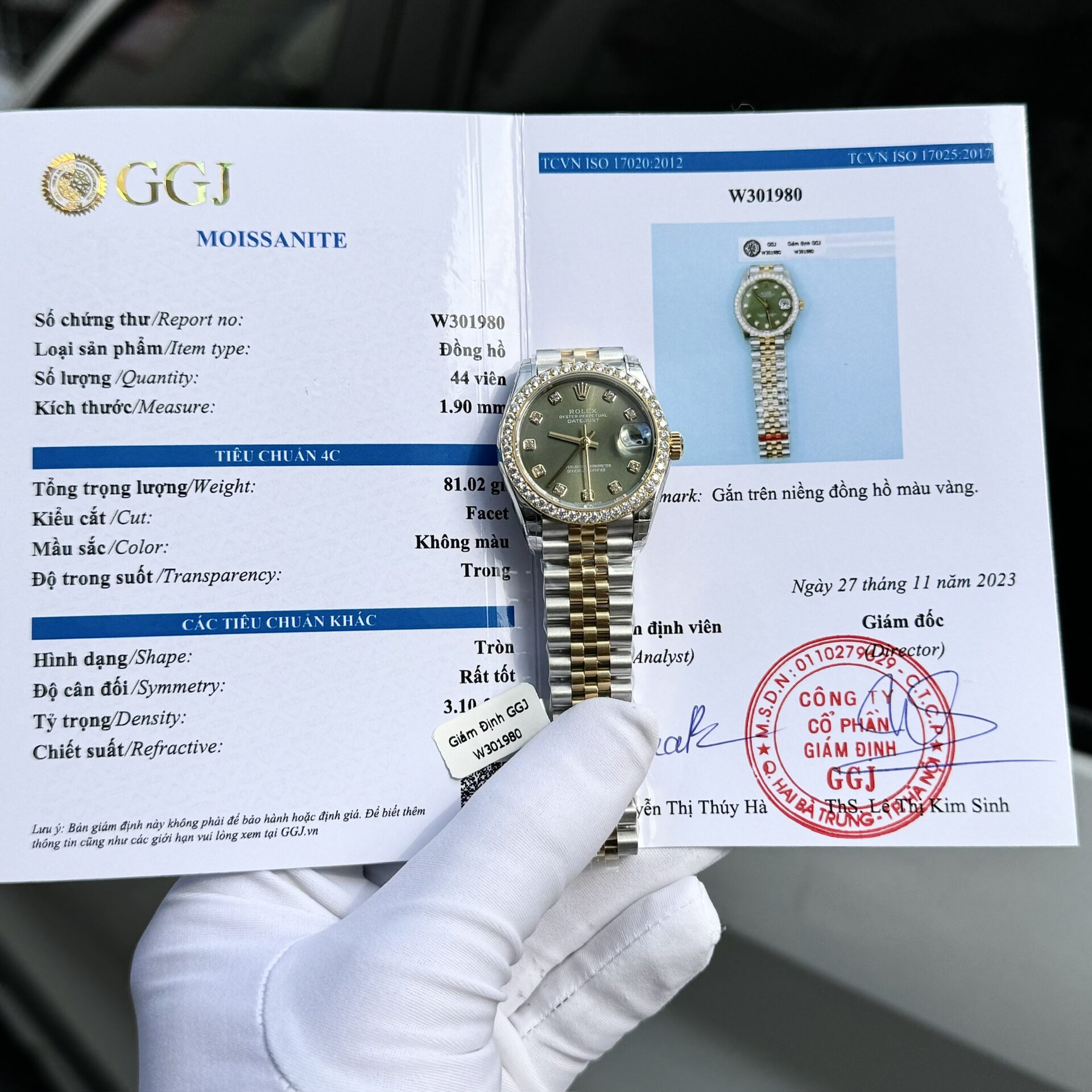 Dong-Ho-Rolex-Nu-DateJust-Do-Kim-Cuong-Moissanite-Mat-Xanh-La-31mm-4.jpg Rolex DateJust Replica Watch Moissanite Diamond Green Dial 31mm - Image 1