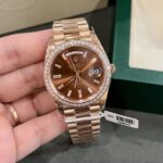 Rolex Fake Watch Day-Date Dial Chocolate Moissanite Diamonds Custom 40mm - Image 3