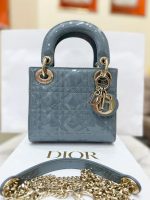 Lady Dior Mini Bag – Matte Misty Blue Patent Leather - Image 4