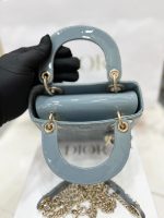 Lady Dior Mini Bag – Matte Misty Blue Patent Leather - Image 9