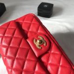 Chanel Classic Flap Mini – Red Lambskin & Gold-Tone Metal – Pearl Crush - Image 3