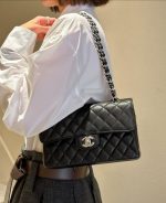 Chanel Classic Flap Small (23cm) – Black Caviar Leather with Silver-Tone Metal - Image 9