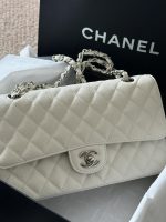 Chanel Classic Flap Small (23cm) – White Caviar Leather with Silver-Tone Metal - Image 4