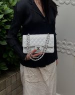 Chanel Classic Flap Small (23cm) – White Caviar Leather with Silver-Tone Metal - Image 7