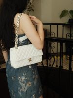 Chanel Classic Flap Medium (25cm) – White Caviar Leather with Gold-Tone Metal - Image 13
