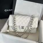 Chanel Classic Flap Medium (25cm) – White Caviar Leather with Silver-Tone Metal - Image 2