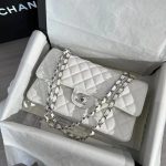 Chanel Classic Flap Medium (25cm) – White Caviar Leather with Silver-Tone Metal - Image 3