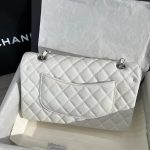 Chanel Classic Flap Medium (25cm) – White Caviar Leather with Silver-Tone Metal - Image 4