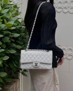 Chanel Classic Flap Medium (25cm) – White Caviar Leather with Silver-Tone Metal - Image 10