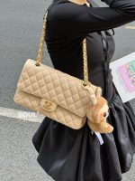 Chanel Classic Flap Medium (25cm) – Beige Caviar Leather with Gold-Tone Metal - Image 9