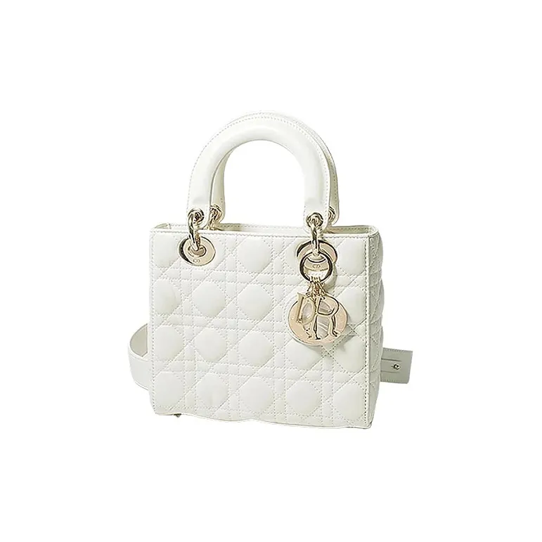 4d2c70ed03f045b2b9c8b2e8617c3a4f.webp Lady Dior Medium Bag – Lambskin in White with Gold Hardware - Image 1