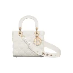 Dior Lady Dior Patent White Medium