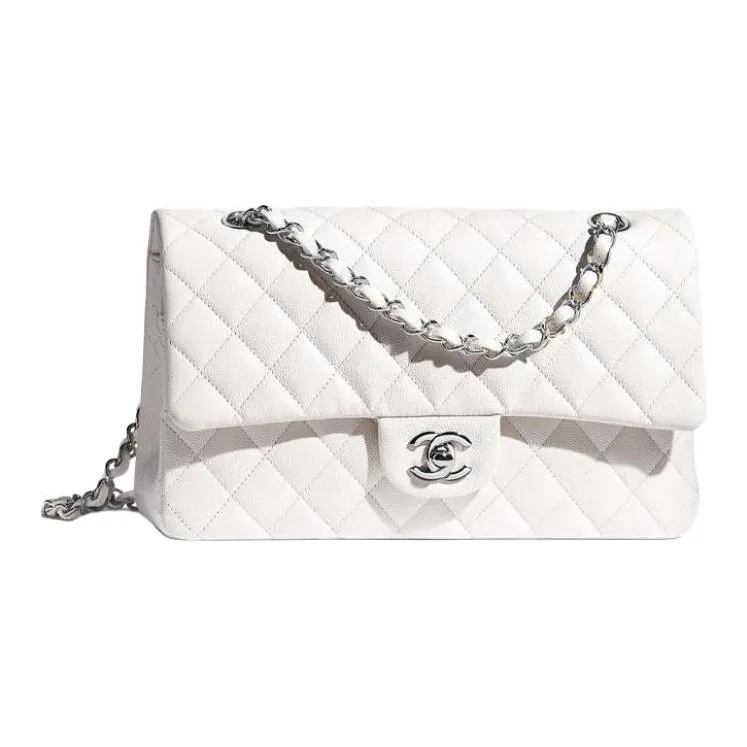 98a83f3a6c4e45f0b429a37e58c69473-1.webp Chanel Classic Flap Medium (25cm) – White Caviar Leather with Silver-Tone Metal - Image 1