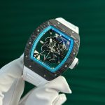 Richard Mille RM055 Carbon NTPT Imitation Watches Skeleton Dial White Strap ZF Factory 49.9×42.7mm