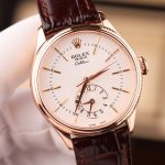 Rolex Cellini Dual Time 50525 Knock Off Watches White Dial Case 18K Gold Wrapped Custom 39mm - Image 5